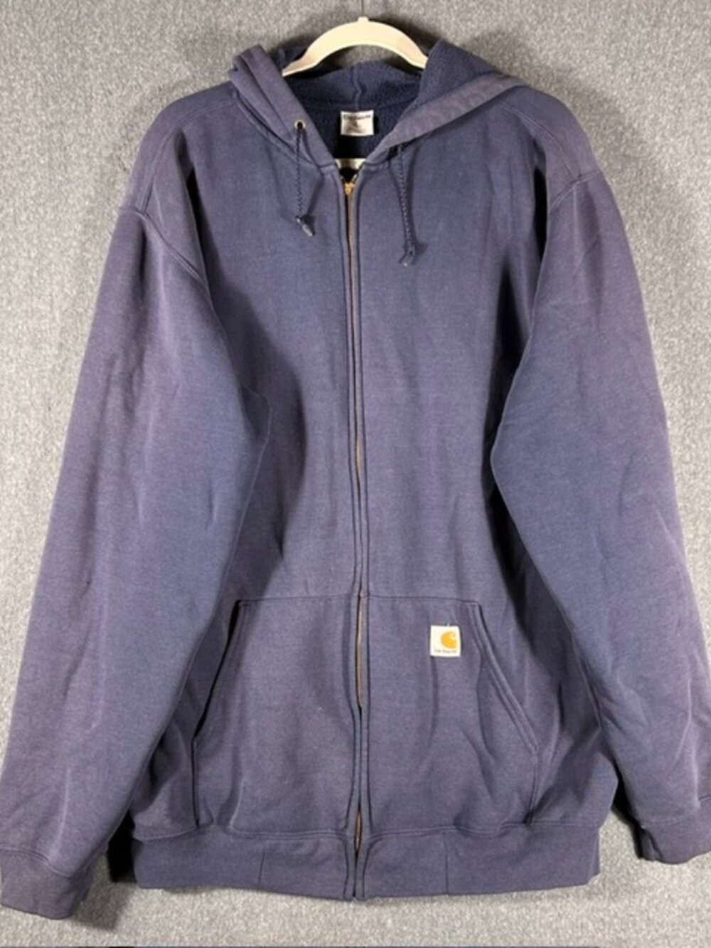 Carhartt Full Zip Hoodie Mens Sz Large Tall Navy Blue Drawstrings Pockets
